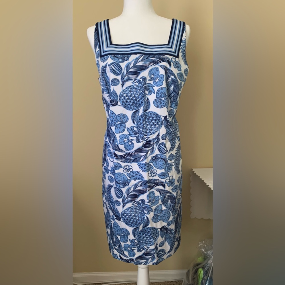 NWT Dress: Sleeveless Shift, Textured, Tropical Pineapple Print, Square Neck